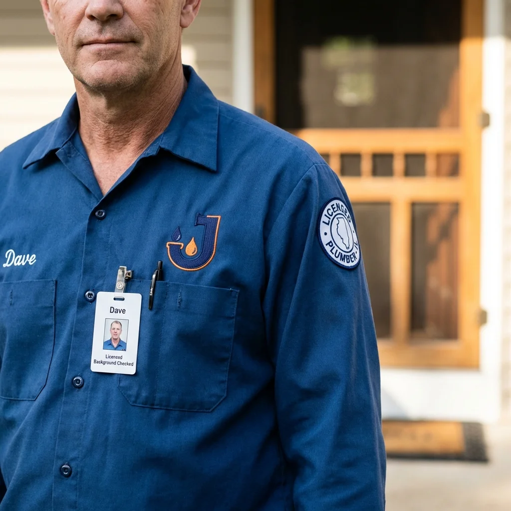 Licensed plumber showing ID badge in Castle Dale, UT