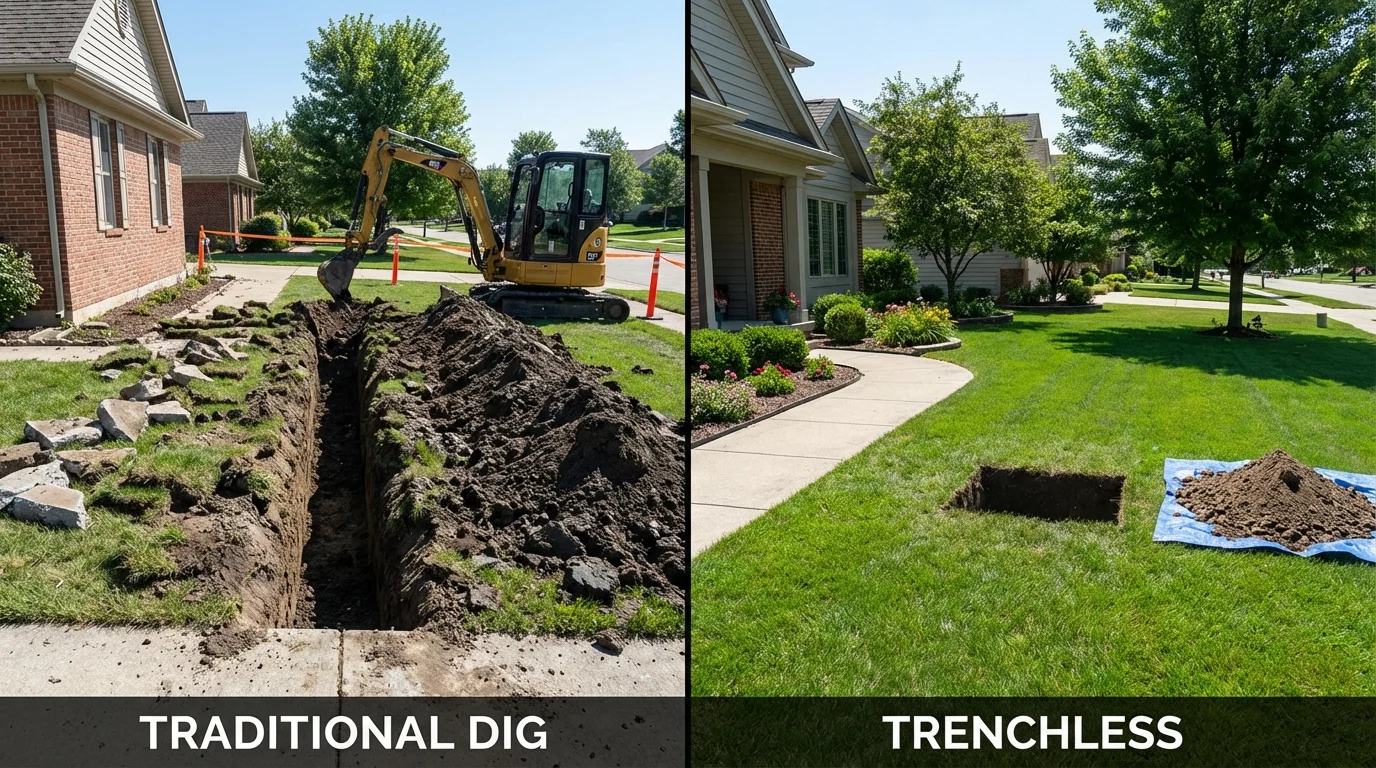 Trenchless sewer repair with minimal yard damage versus traditional excavation in Castle Dale, UT
